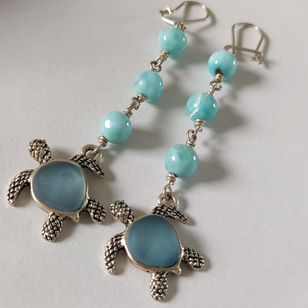 Turtle Larimar & Swarovski Sterling Silver Dainty…
